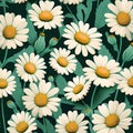 pattern with chamomile flowerson a green background