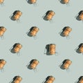 Pattern with champagne cork on blue background with shadow Royalty Free Stock Photo