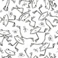 Pattern of the cheerful cartoon frogs