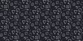 Pattern of choice symbols and arrows drawn in chalk on dark background. Checkmark, cross, checkbox