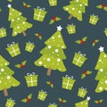 Winter seamless pattern with Christmas tree. Vector illustration.