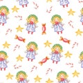 Pattern of Christmas angels and candies Royalty Free Stock Photo