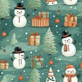 pattern from Christmas concept wiht cake gift box snowman and Christmas tree