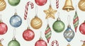 Watercolor Christmas Ornaments Seamless Pattern Royalty Free Stock Photo