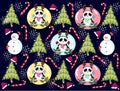 pattern Christmas panda with a snowman