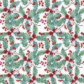 Pattern of Christmas sprigs of mistletoe on white background. Winter holiday theme. suitable for postcards, posters, web Royalty Free Stock Photo