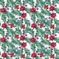 Pattern of Christmas sprigs of mistletoe on white background. Winter holiday theme. suitable for postcards, posters, web Royalty Free Stock Photo