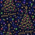 Pattern with christmas tree, festive garland, colorful lights, stars, sparkles Royalty Free Stock Photo