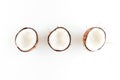 Pattern with coconuts on white background. Tropical abstract background. Flat lay, top view. Royalty Free Stock Photo
