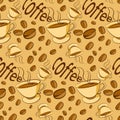 Pattern of coffee beans on beige background