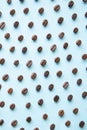 Pattern of coffee beans on a blue background. Royalty Free Stock Photo