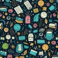 Pattern collage with school supplies. Generative AI Royalty Free Stock Photo
