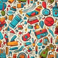 Pattern collage with school supplies. Generative AI Royalty Free Stock Photo