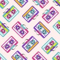 Pattern of collection of colorful plastic audio cassette tapes. vector illustration