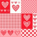 Pattern with collection hearts in vintage patchwork style.