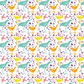 A pattern with colorful birds. Illustrations of animals.