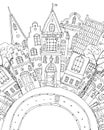 Pattern for coloring book with artistically house Magic