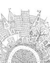 Pattern for coloring book with artistically house Magic