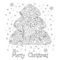 Pattern for coloring book. Christmas hand-drawn decorative elements in vector. Royalty Free Stock Photo