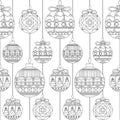 Pattern for coloring book. Christmas hand-drawn decorative elements in vector. Fancy Christmas balls. Pattern for Royalty Free Stock Photo