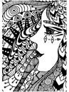 Pattern for coloring book. Ethnic,woman, retro, doodle, tribal design element. Black and white background.