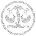 Pattern for coloring book. Zodiac Libra. Royalty Free Stock Photo