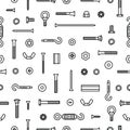 Pattern construction hardware, screws, bolts, nuts and rivets. Equipment stainless, fasteners, metal fixation gear on