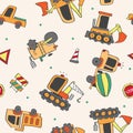 Pattern construction vehicles. Hand-drawn cartoon car, set vector