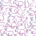 A pattern of contour bunnies on a white background.