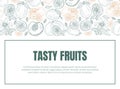 Pattern of contours of different fruits with the inscription. Vector illustration.