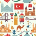 Pattern of country Turkey culture and traditional symbols. Seamless background Royalty Free Stock Photo