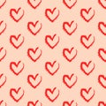 Pattern of crayon hearts hand drawn vector sketch. Seamless heart art background hand drawn by wax crayon drawing Royalty Free Stock Photo