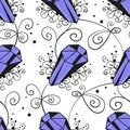 Pattern with crystals and decorative vegetation