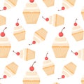 Pattern with cupcake and cherry. Seamless pattern with muffin with cream.