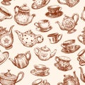 Pattern of cups and teapots Royalty Free Stock Photo