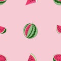 A pattern of cut watermelons on pink packground