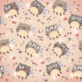 Pattern with cute abstract flying cats