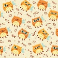 Pattern with cute abstract flying cats