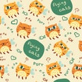 Pattern with cute abstract flying cats