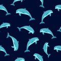 Pattern with cute blue dolphin nature style design vector illustration