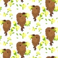 Pattern cute capybara gives a flower. A funny character is an animal in a meadow with flowers. Charming cute kawaii