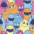 Pattern with cute cartoon monsters. Royalty Free Stock Photo