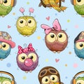 Pattern with cute cartoon owls