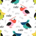 Pattern with cute cartoon pelicans