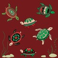 Pattern with cute cartoon tortoise.