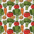 Pattern of cute cartoon vegetables with smiling faces, featu Royalty Free Stock Photo