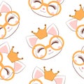 Pattern with cute cat face with a gold glasses Royalty Free Stock Photo