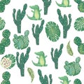 Pattern with cute Croc Dandy and cactus Watercolor animal. Cute baby greeting card. Boho flowers and floral bouquets Happy