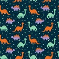 A pattern with cute dinosaurs. Children's Fund of wild animals doodle. Cartoon characters for textiles.