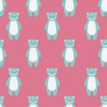 Pattern with cute funny blue bear animal